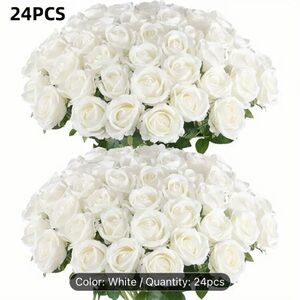 NEW Elegant White Artificial Roses - 24 Pieces